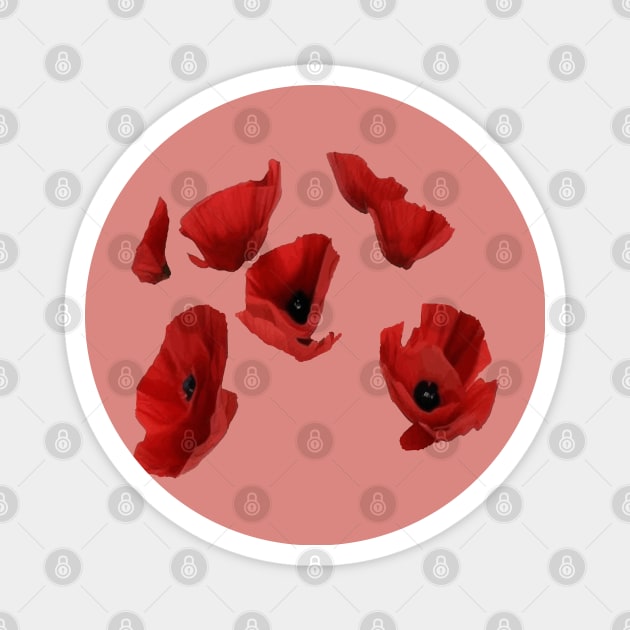 Red Poppies Artsy Floating Florals Arrangement Magnet by taiche